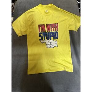 Men's Vintage 1970s Roach I'm With Stupid Hanes Made in USA Yellow T-shirt M Ts2